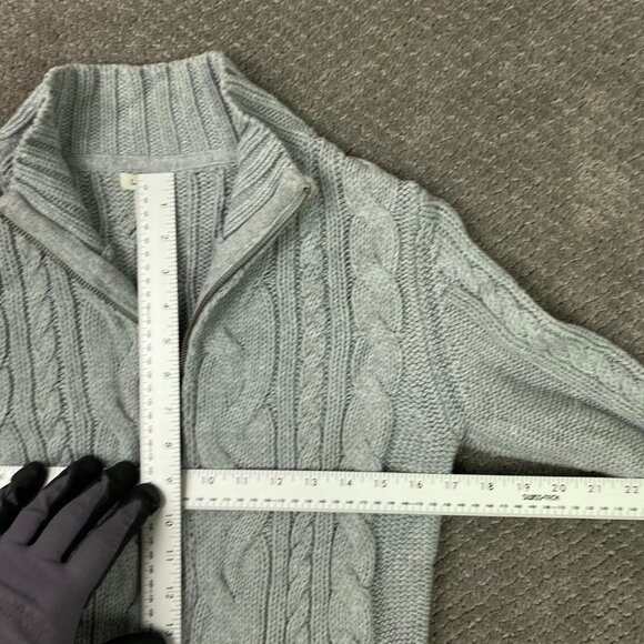 LL Bean Full Zip Cardigan Sweater Women's Medium Gray Cable Knit Chunky 517893 - Picture 7 of 12